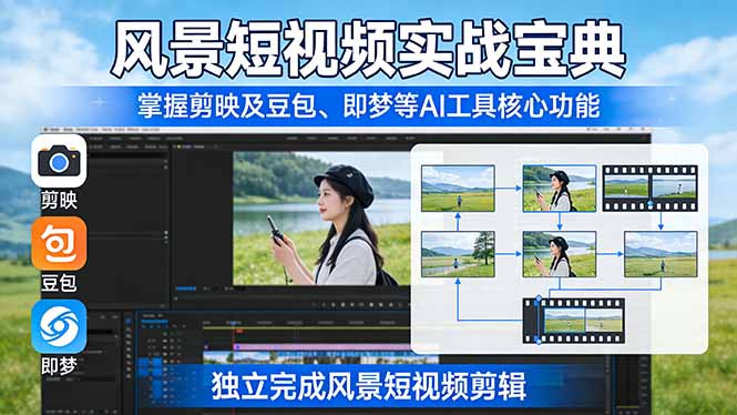 风景短视频实战宝典：掌握剪映及豆包、即梦等AI工具的核心功能，独立完成风景短视频剪辑-知芽创业社