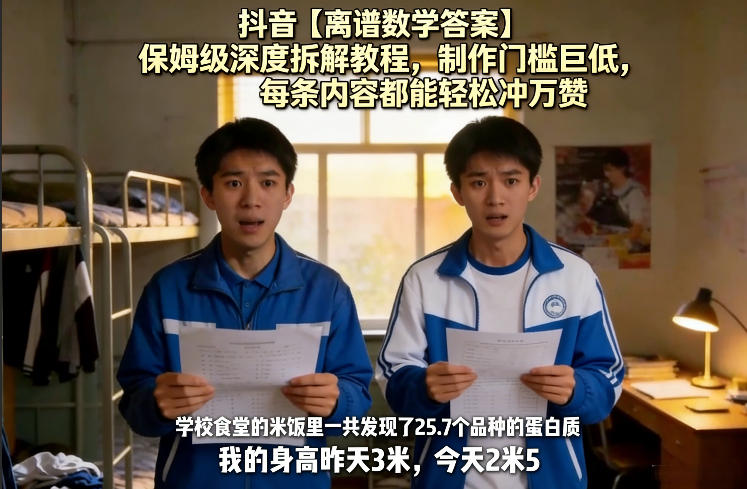 抖音【离谱数学答案】保姆级深度拆解教程，制作门槛巨低，每条内容都能轻松冲万赞，附详细步骤-知芽创业社