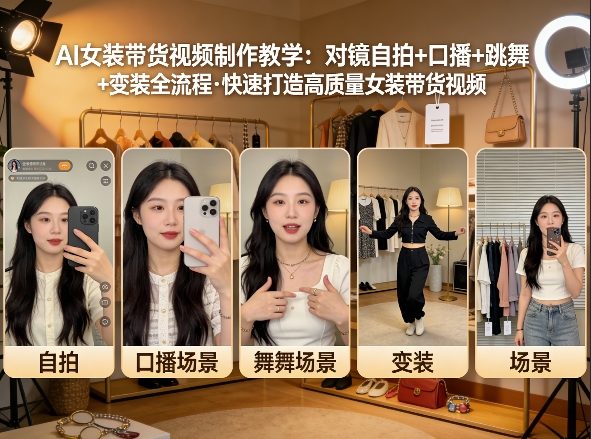 AI女装带货视频制作教学，对镜自拍、口播、跳舞、变装全流程，快速打造高质量女装带货视频-知芽创业社