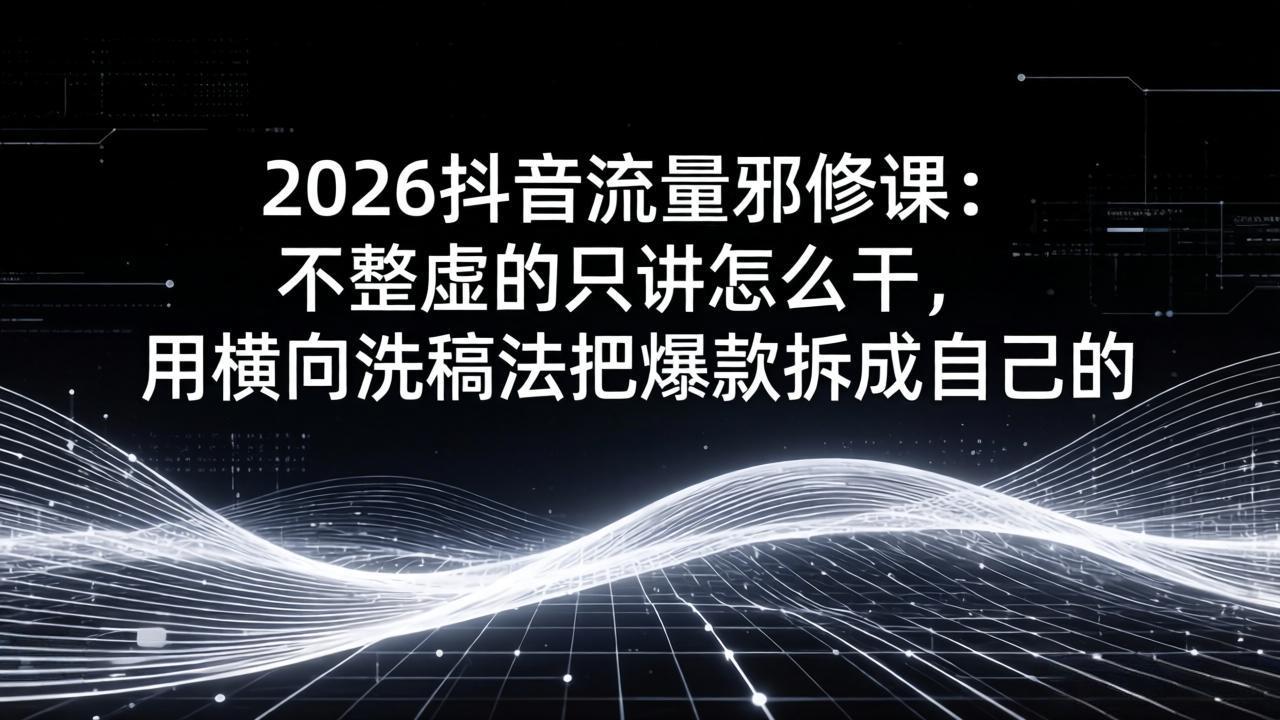 2026抖音流量邪修课：不整虚的只讲怎么干，用横向洗稿法把爆款拆成自己的-知芽创业社