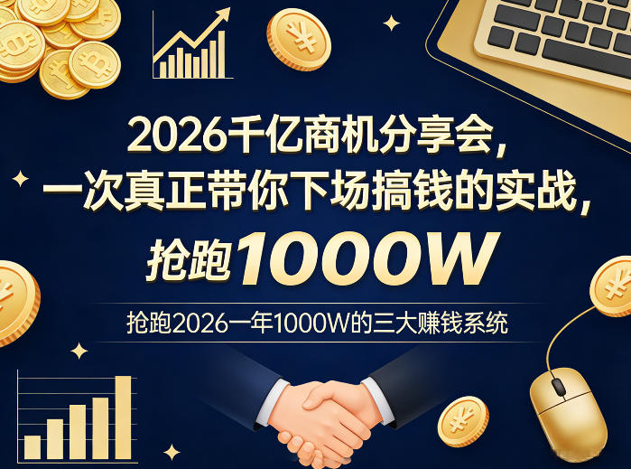 2026千亿商机分享会，一次真正带你下场搞钱的实战，抢跑2026一年1000W的三大賺钱系统-知芽创业社