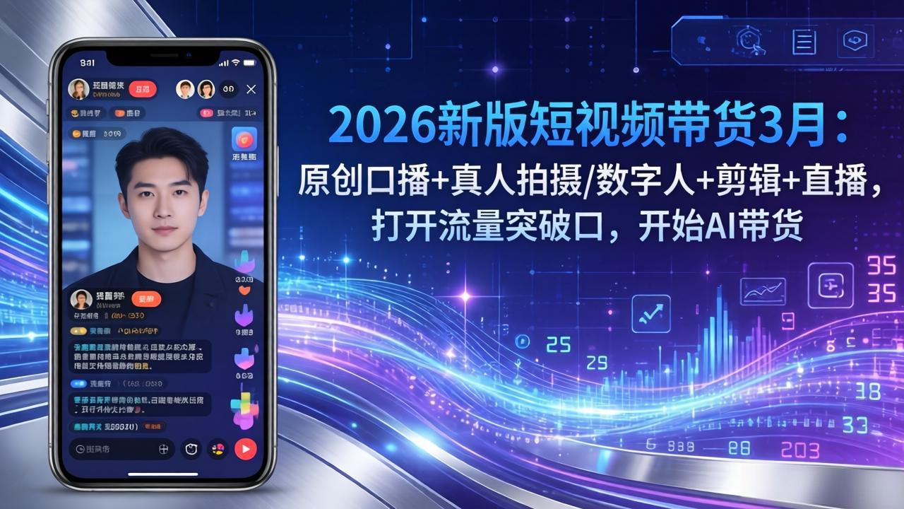 2026新版短视频带货3月：原创口播+真人拍摄/数字人+剪辑+直播，打开流量突破口，开始AI带货-知芽创业社