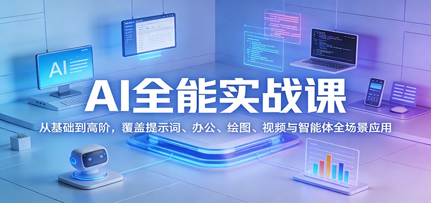 AI全能实战课：从基础到高阶，覆盖提示词、办公、绘图、视频与智能体全场景应用-知芽创业社