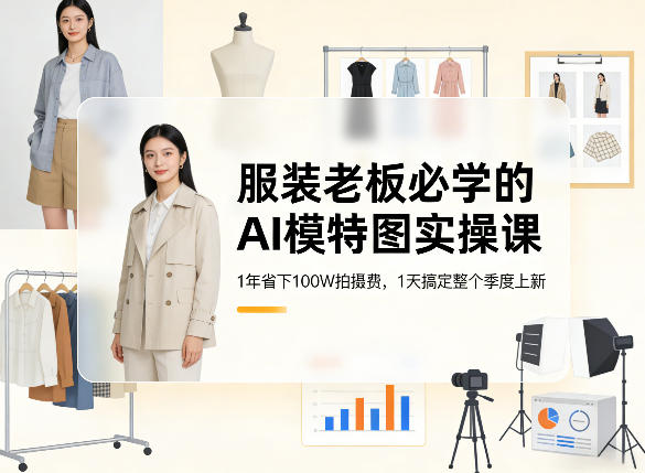 服装老板必学的AI模特图实操课，1年省下100W拍摄费，1天搞定整个季度上新-知芽创业社
