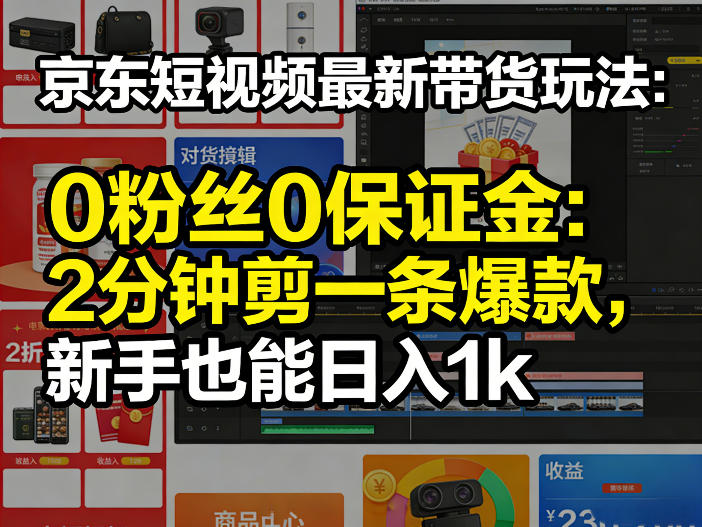 京东短视频最新带货玩法，0粉丝0保证金，2分钟剪一条爆款，新手也能日入1k+【揭秘】-知芽创业社