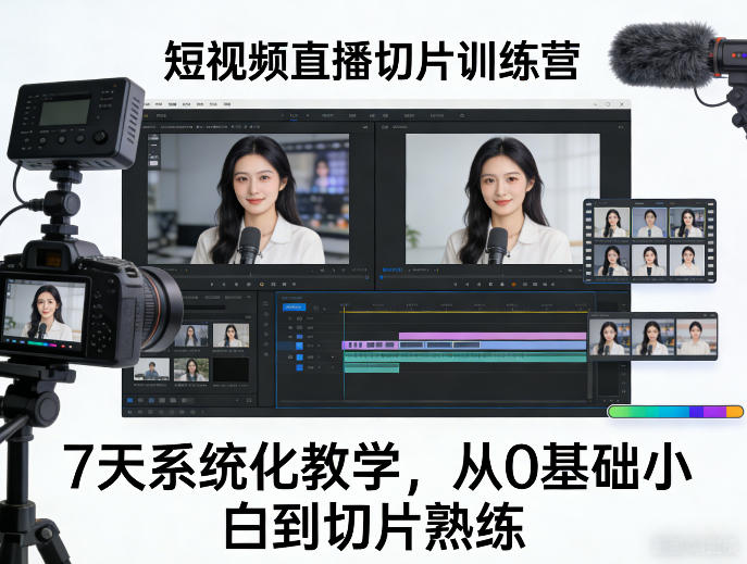 短视频直播切片训练营，7天系统化教学，从0基础小白到切片熟练-知芽创业社
