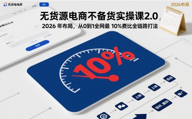 无货源电商不备货实操课2.0，2026年布局，从0到1全网最低10%费比全链路打法【更新26年3月】-知芽创业社