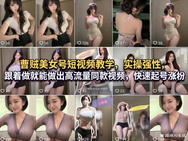 曹贼美女号短视频教学，实操性强，跟着做就能做出高流量同款视频，快速起号涨粉-知芽创业社