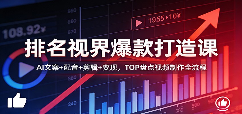 排名视界爆款打造课：AI文案+配音+剪辑+变现，TOP盘点视频制作全流程-知芽创业社