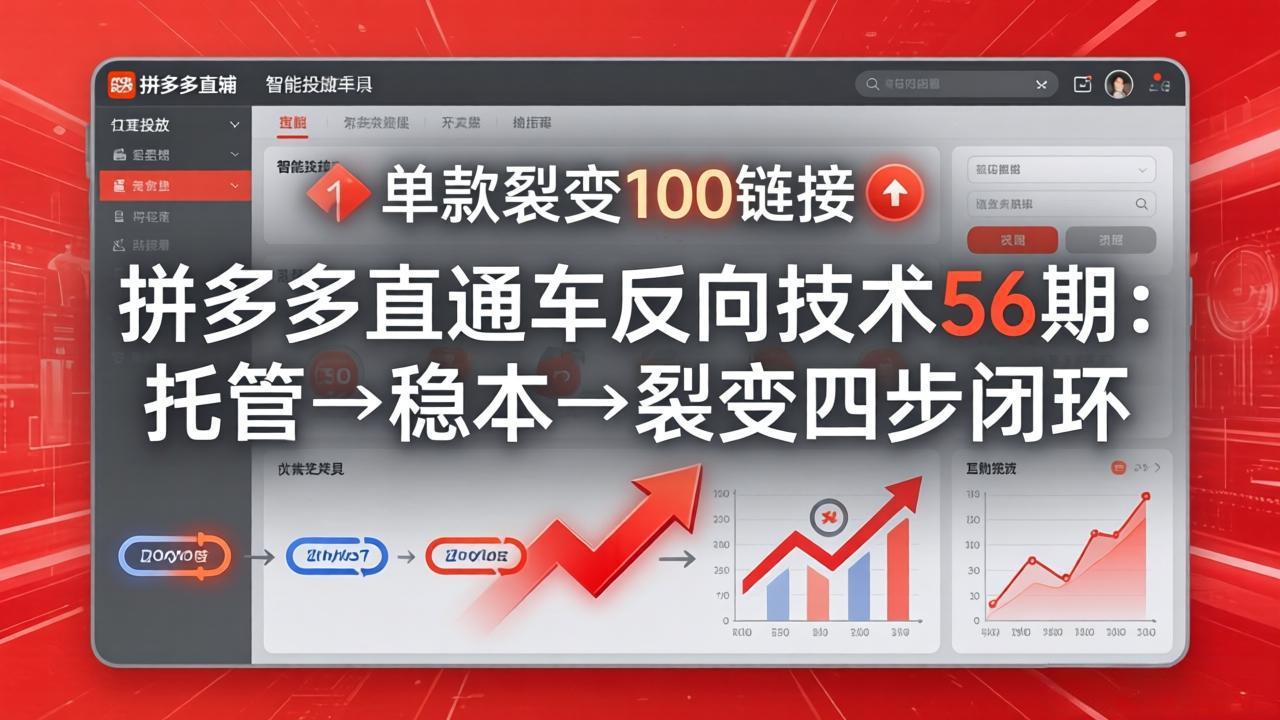 拼多多直通车反向技术56期：托管→稳本→裂变四步闭环，单款裂变100链接抢占核心流量-知芽创业社