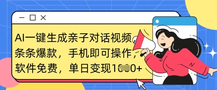 AI一键生成亲子对话视频，条条爆款，一部手机即可操作，单日变现数张-知芽创业社