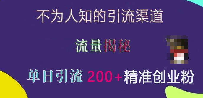 不为人知的引流渠道，流量揭秘，实测单日引流200+精准创业粉【揭秘】-知芽创业社