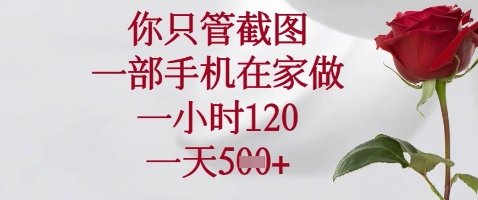 你只管截图，一部手机在家做，苹果安卓都可以，一小时120，一天5张+【揭秘】-知芽创业社