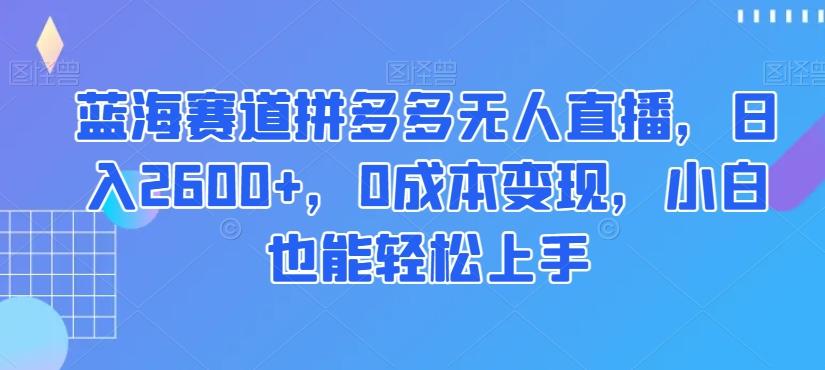 蓝海赛道拼多多无人直播，日入2600+，0成本变现，小白也能轻松上手【揭秘】-知芽创业社