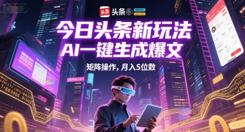今日头条新玩法，AI一键生成爆文，矩阵操作，月入5位数-知芽创业社