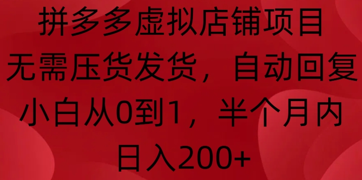 拼多多虚拟店铺项目，无需压货发货，自动回复，小白从0到1，半个月内日入200+【揭秘】-知芽创业社