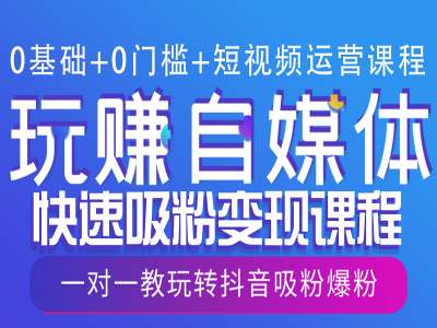 0基础+0门槛+短视频运营课程，玩赚自媒体快速吸粉变现课程，一对一教玩转抖音吸粉爆粉-知芽创业社