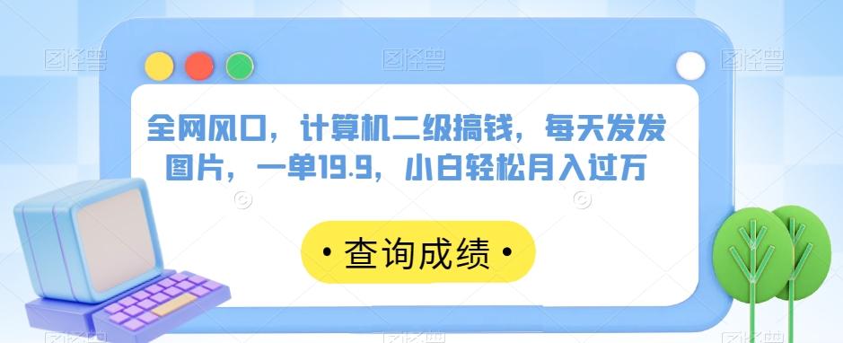 全网风口，计算机二级搞钱，每天发发图片，一单19.9，小白轻松月入过万【揭秘】-知芽创业社