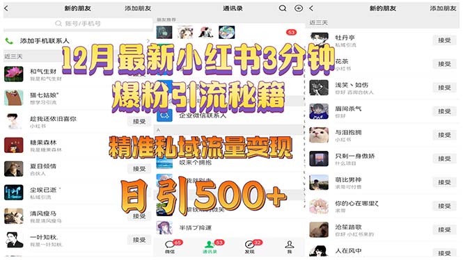 12月最新小红书3分钟爆粉引流秘籍 精准私域流量变现 日引500+-知芽创业社