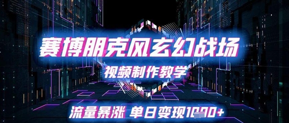 赛博朋克风玄幻战场视频制作教学，流量暴涨单日变现1k+-知芽创业社