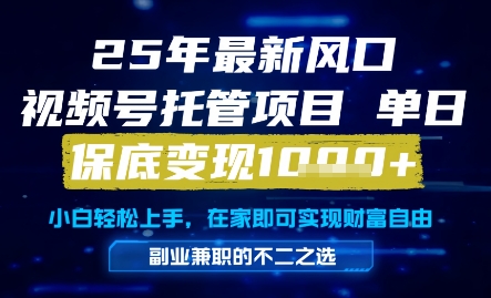 25年最新风口，视频号托管项目，单日保底变现1k+，手把手教学【揭秘】-知芽创业社