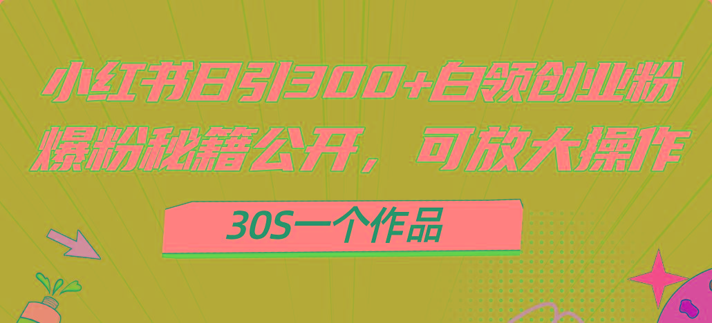 小红书日引300+高质白领创业粉，可放大操作，爆粉秘籍！30s一个作品-知芽创业社