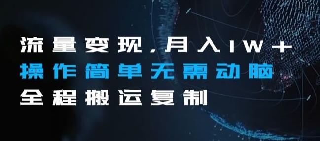 流量变现，月入1W+操作简单无需动脑全程搬运复制【揭秘】-知芽创业社