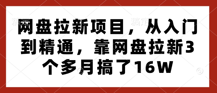 网盘拉新项目，从入门到精通，靠网盘拉新3个多月搞了16W-知芽创业社