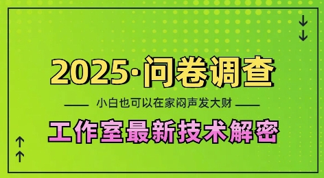2025问卷调查最新工作室技术解密：一个人在家也可以闷声发大财，小白一天2张，可矩阵放大【揭秘】-知芽创业社