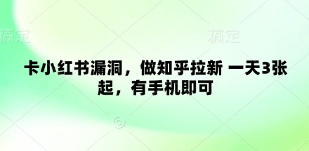 卡小红书漏洞，做知乎拉新 一天3张起，有手机即可-知芽创业社
