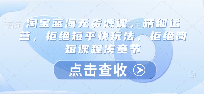 淘宝蓝海无货源课，精细运营，拒绝短平快玩法，拒绝简短课程凑章节-知芽创业社