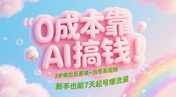 0成本靠AI搞钱！3步做出反差萌+治愈系视频，新手也能7天起号爆流量-知芽创业社