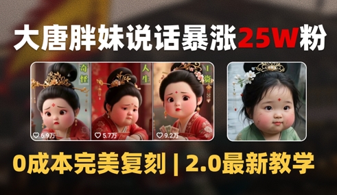 AI大唐胖贵妃说话2.0，40条视频暴涨40w粉，附独家变现攻略-知芽创业社
