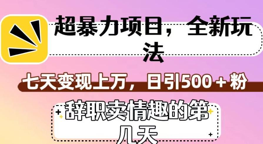 超暴利项目，全新玩法（辞职卖情趣的第几天），七天变现上万，日引500+粉【揭秘】-知芽创业社