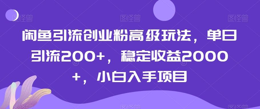 闲鱼引流创业粉高级玩法，单日引流200+，稳定收益2000+，小白入手项目-知芽创业社