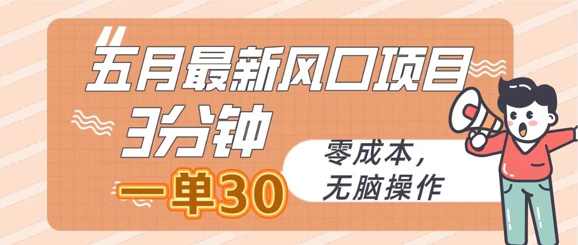 五月最新风口项目，3分钟一单30，零成本，无脑操作-知芽创业社