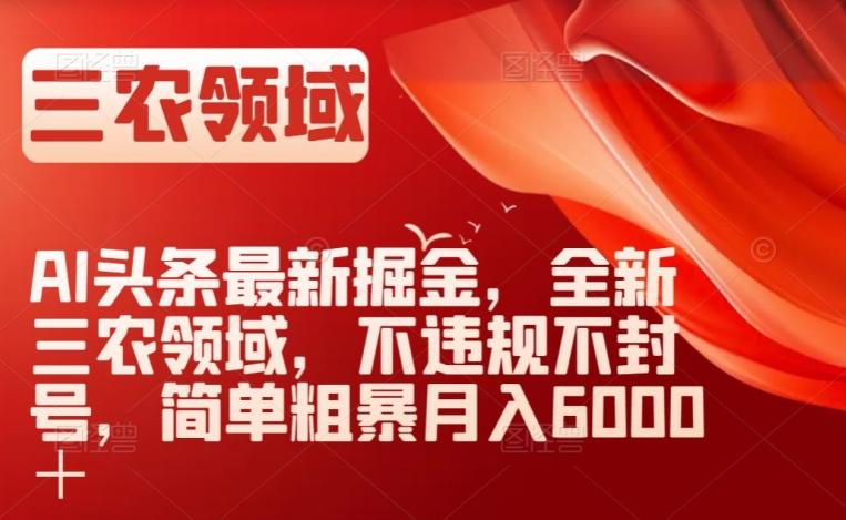 AI头条最新掘金，全新三农领域，不违规不封号，简单粗暴月入6000＋【揭秘】-知芽创业社