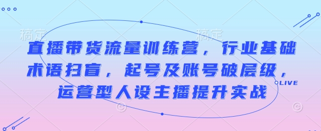 直播带货流量训练营，行业基础术语扫盲，起号及账号破层级，运营型人设主播提升实战-知芽创业社