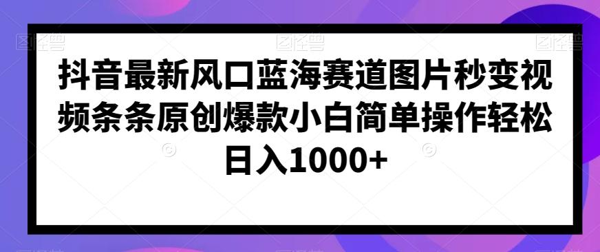 抖音最新风口蓝海赛道图片秒变视频条条原创爆款小白简单操作轻松日入1000+-知芽创业社