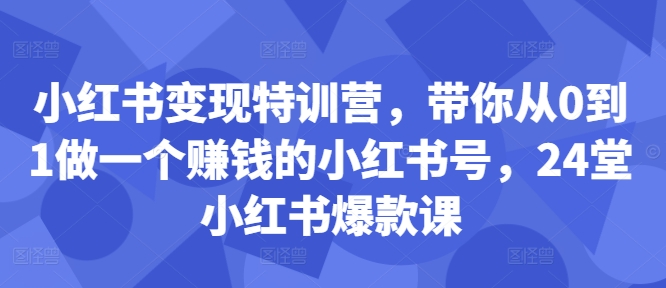 小红书变现特训营，带你从0到1做一个赚钱的小红书号，24堂小红书爆款课-知芽创业社