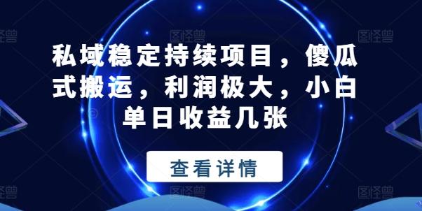 私域稳定持续项目，傻瓜式搬运，利润极大，小白单日收益几张【揭秘】-知芽创业社