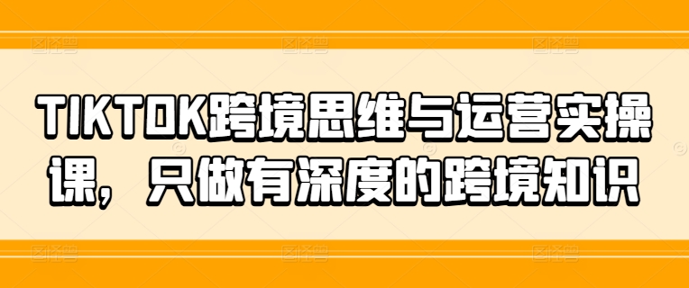 TIKTOK跨境思维与运营实操课，只做有深度的跨境知识-知芽创业社