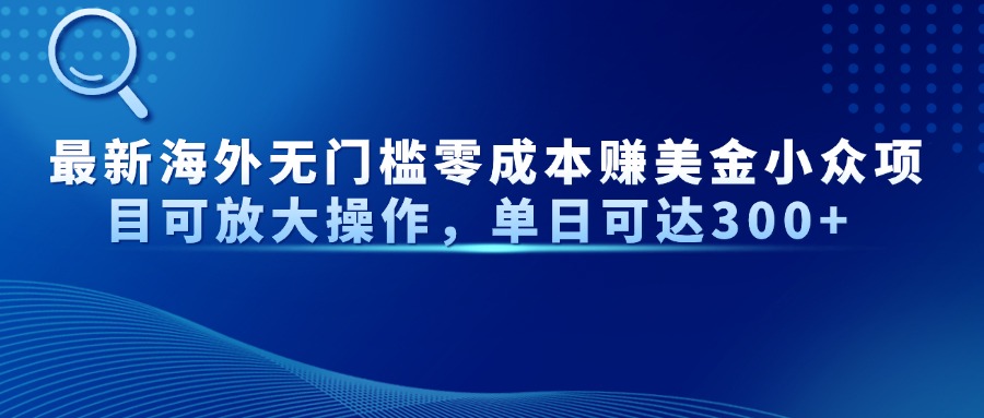 最新海外无门槛零成本赚美金小众项目可放大操作，单日可达300+-知芽创业社