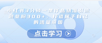 小红书3分钟一条作品精准引流创业粉300+，打造属于自己的流量帝国-知芽创业社