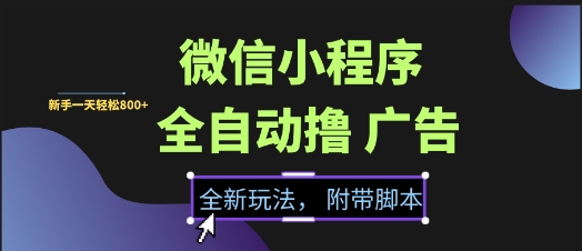 微信小程序全自动撸广告项目，彻底解决没流量的问题，新手一天8张+【揭秘】-知芽创业社