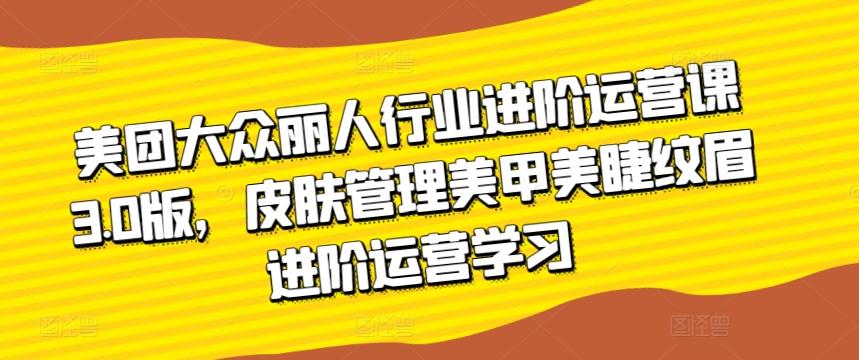 美团大众丽人行业进阶运营课3.0版，皮肤管理美甲美睫纹眉进阶运营学习-知芽创业社