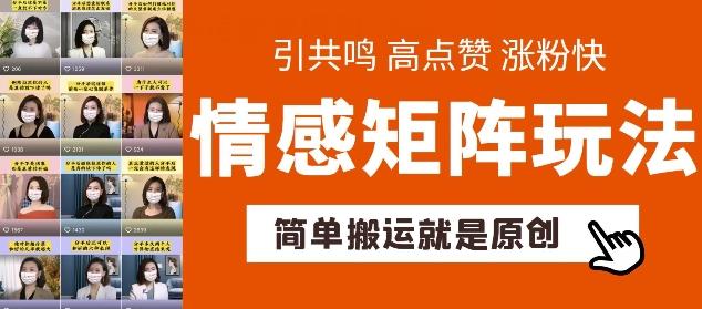 简单搬运，情感矩阵玩法，涨粉速度快，可带货，可起号【揭秘】-知芽创业社