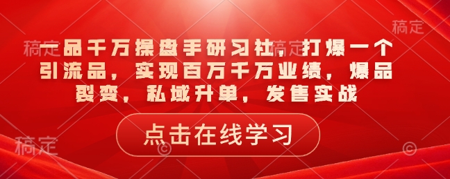 一品千万操盘手研习社，打爆一个引流品，实现百万千万业绩，爆品裂变，私域升单，发售实战-知芽创业社