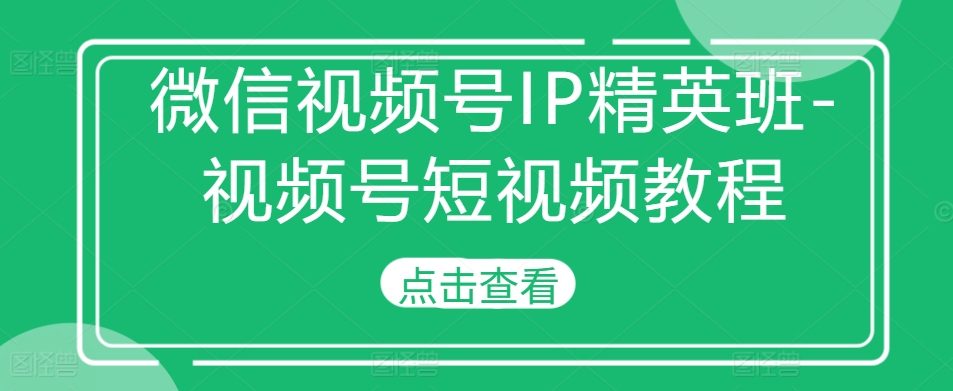 微信视频号IP精英班-视频号短视频教程-知芽创业社