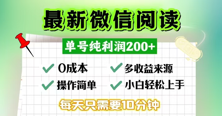 微信阅读最新玩法，每天十分钟，单号一天200+，简单0零成本，当日提现-知芽创业社